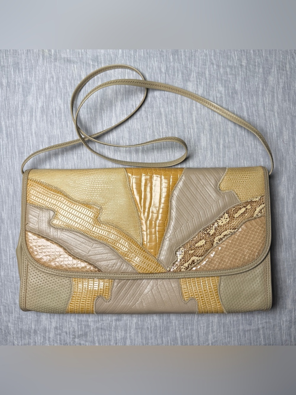 VTG NWT Palizzio 80s Exotic Leather Patchwork Shoulder Bag Deadstock Art Deco